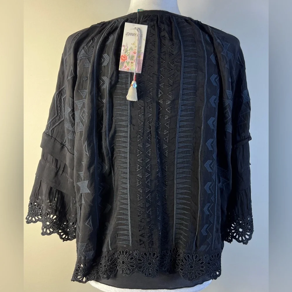 Johnny Was Black Ari Eyelet Blouse, XS with Black Lace Slip Cami, Size M, NWT - Picture 3 of 16
